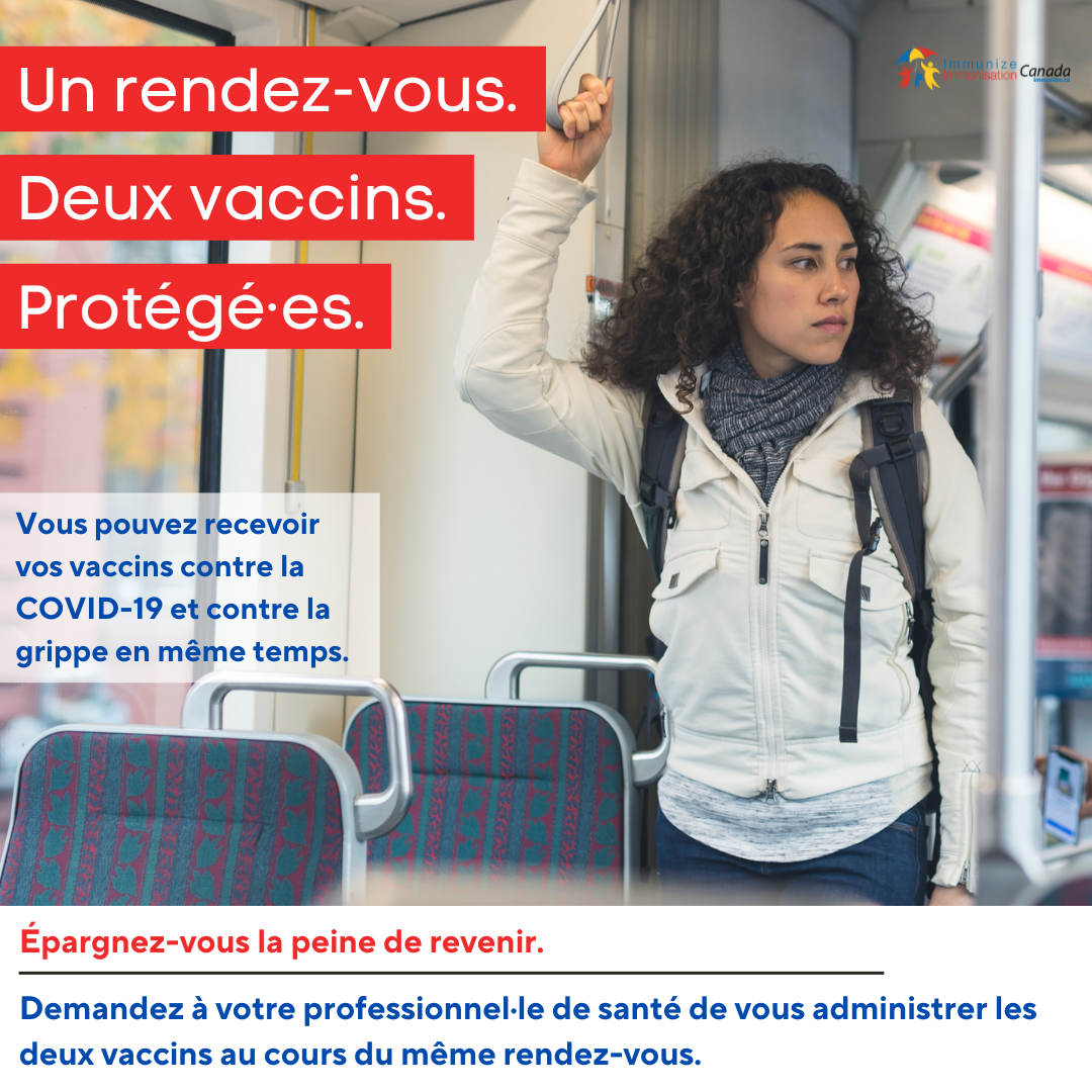 Un rendez-vous. Deux vaccins. Protégé•es - Coadministration des vaccins contre la COVID-19 et contre la grippe (pour Instagram)