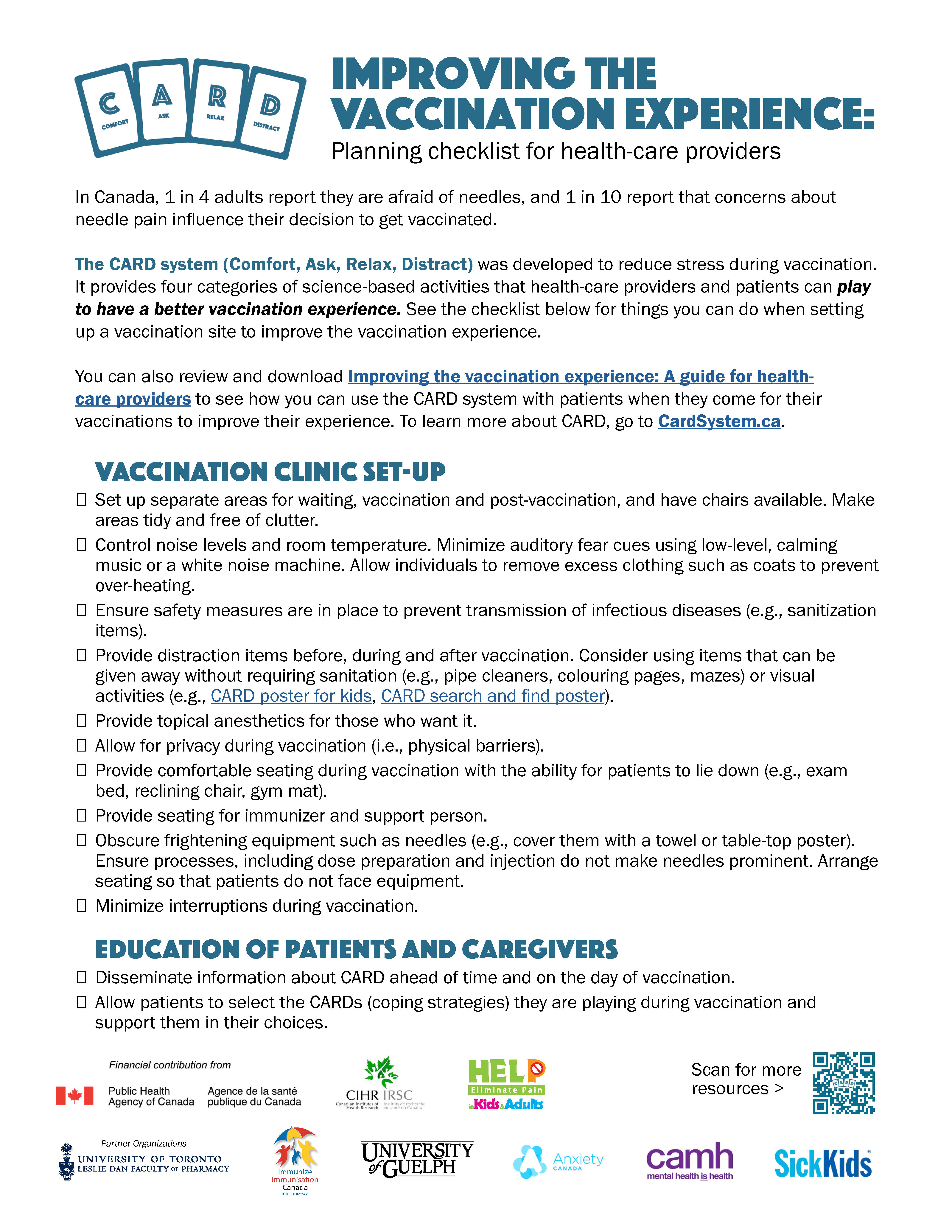 Improving the vaccination experience: Planning checklist for health-care providers