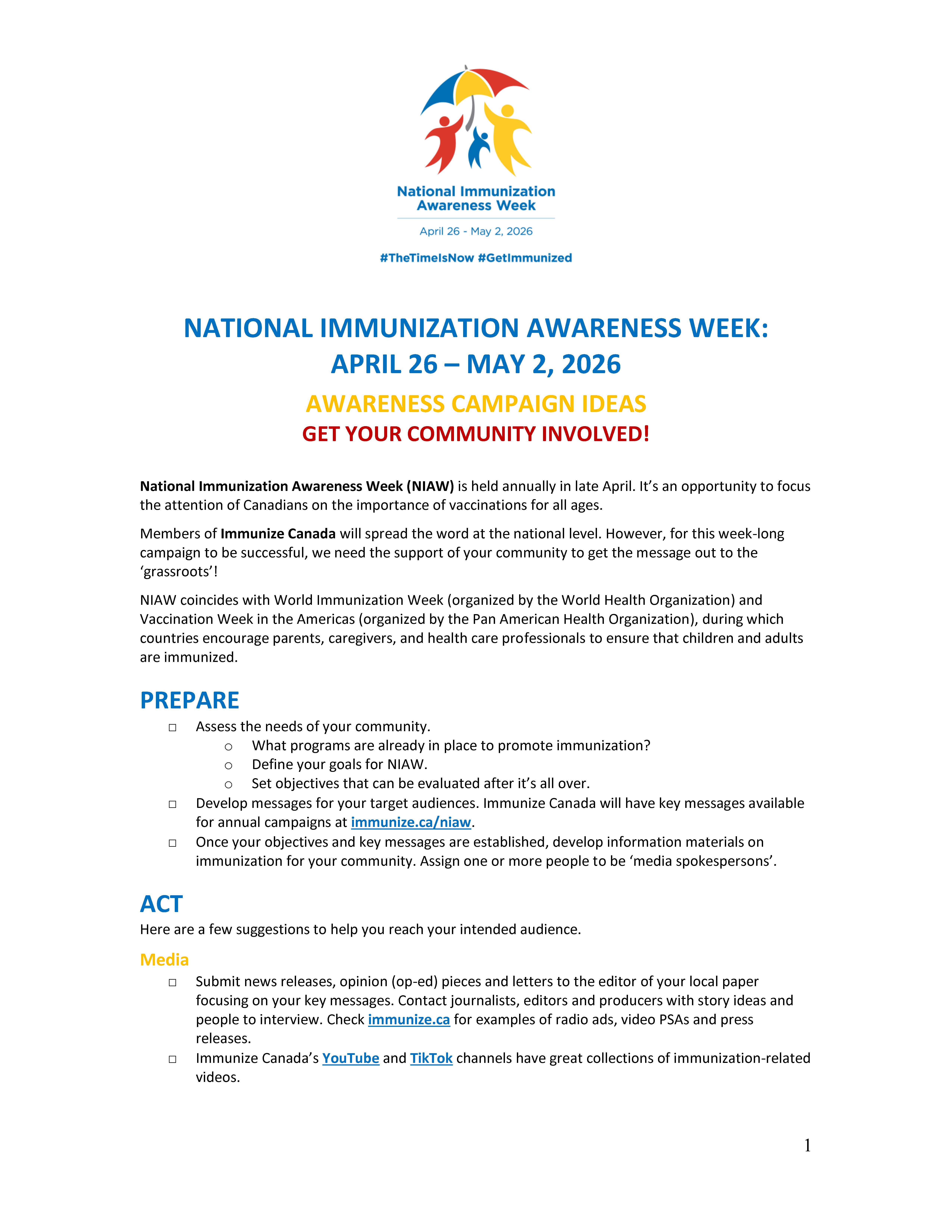 Awareness Campaign Ideas - National Immunization Awareness Week 2026
