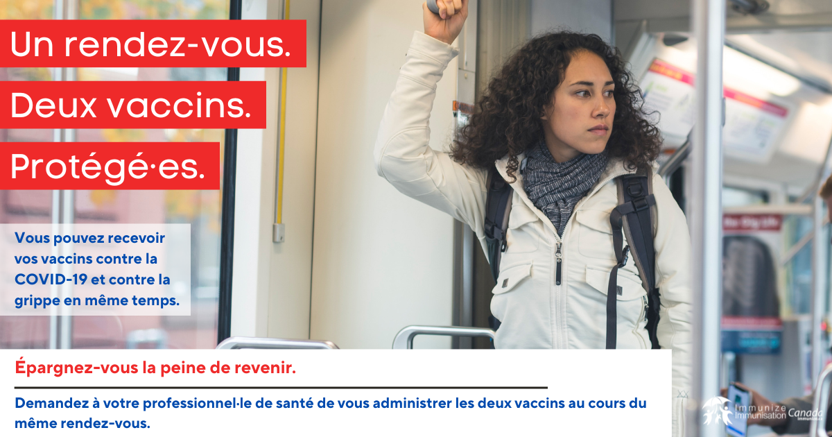 Un rendez-vous. Deux vaccins. Protégés -  Coadministration des vaccins contre la COVID-19 et contre la grippe (pour Facebook)