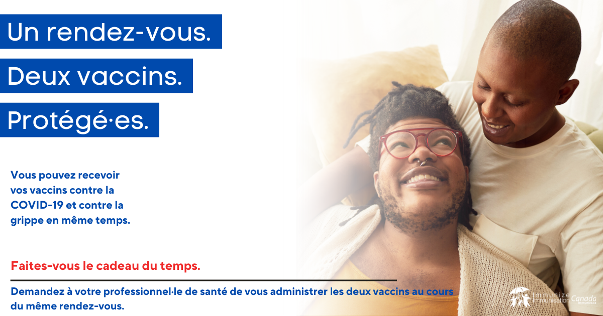 Un rendez-vous. Deux vaccins. Protégés - Coadministration des vaccins contre la COVID-19 et contre la grippe (pour Facebook)