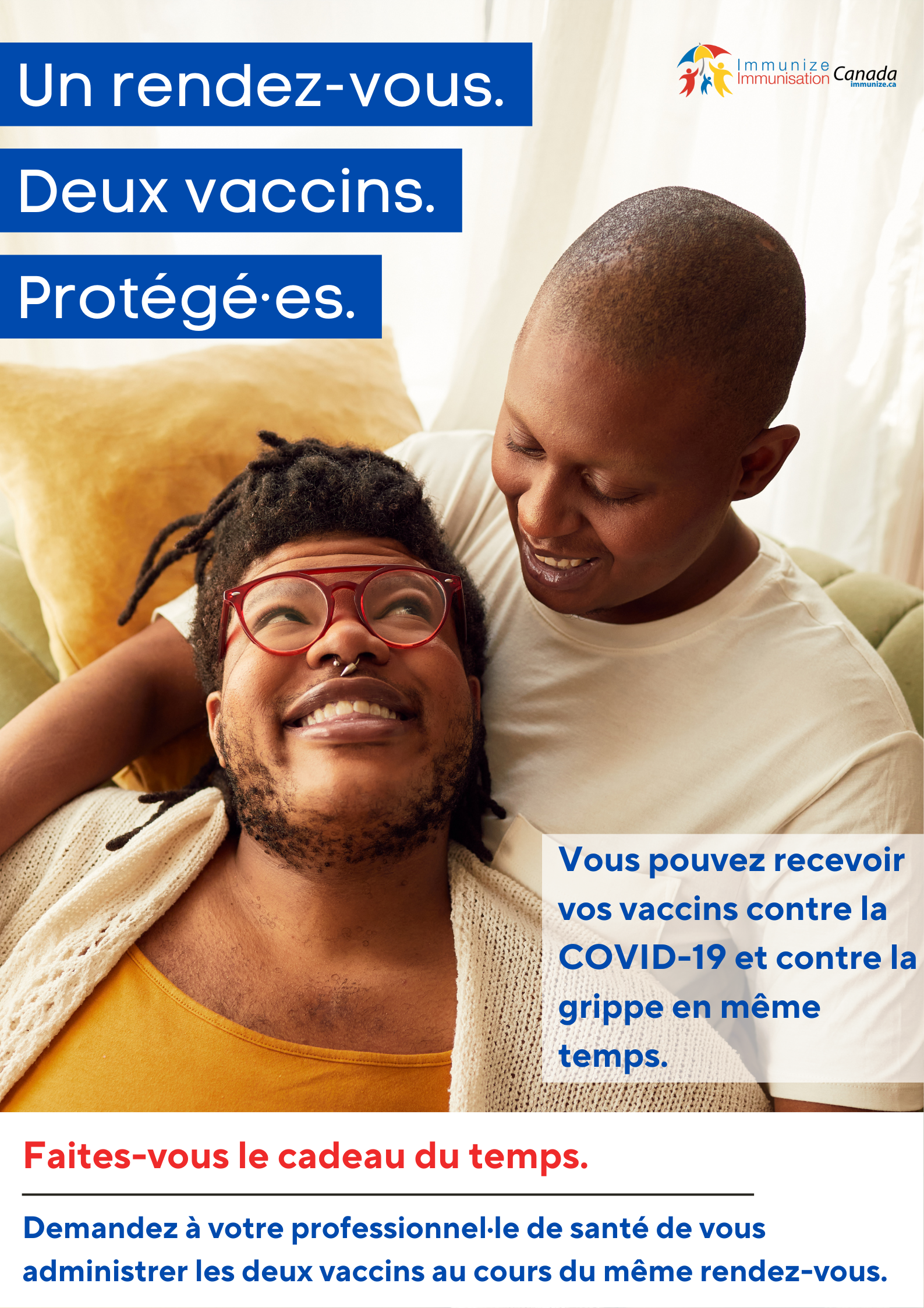 Un rendez-vous. Deux vaccins. Protégés - Coadministration des vaccins contre la COVID-19 et contre la grippe (affiche 2)