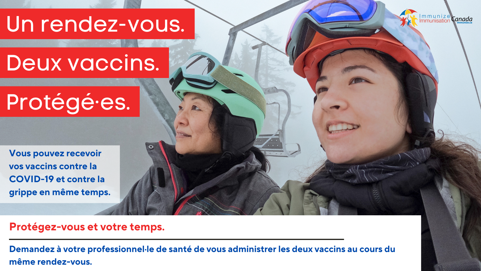 Un rendez-vous. Deux vaccins. Protégés - Coadministration des vaccins contre la COVID-19 et contre la grippe (pour Twitter)