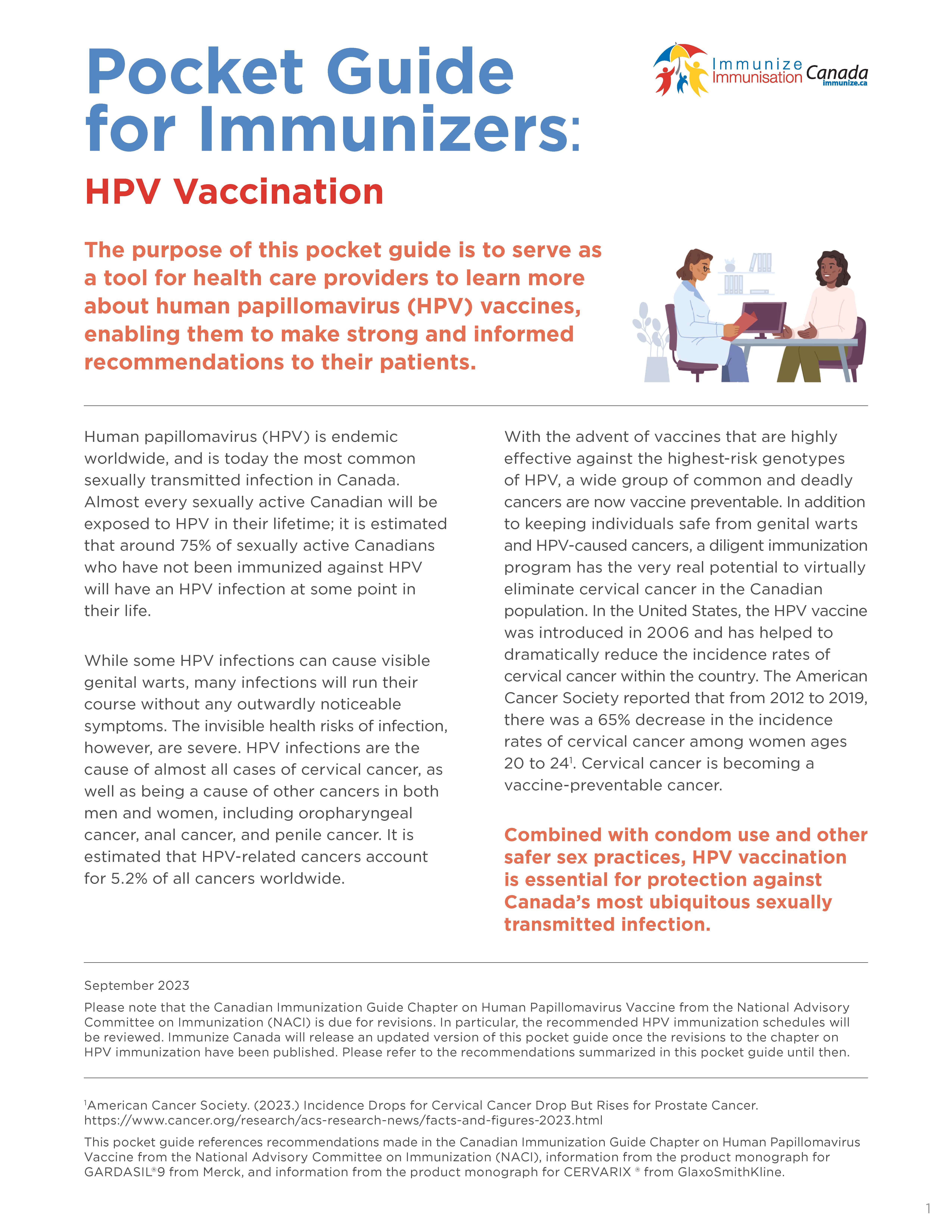 Pocket Guide for Immunizers: HPV Vaccination