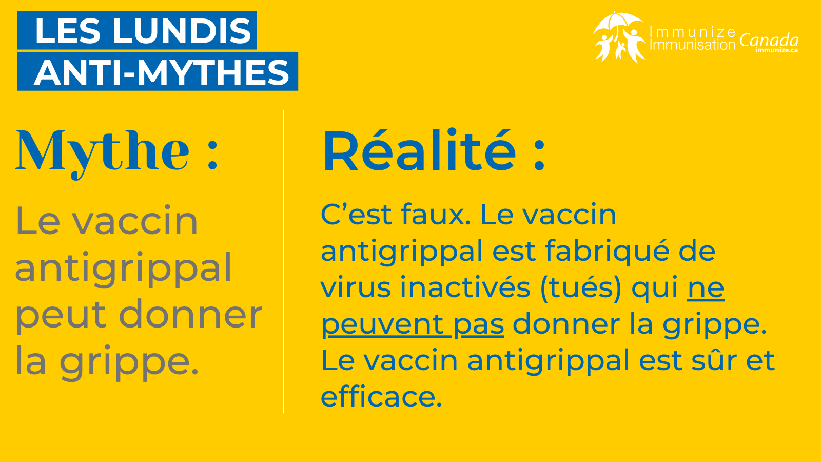 ​​Les lundis anti-mythes - le vaccin ne peut pas causer la grippe - image pour Twitter/X