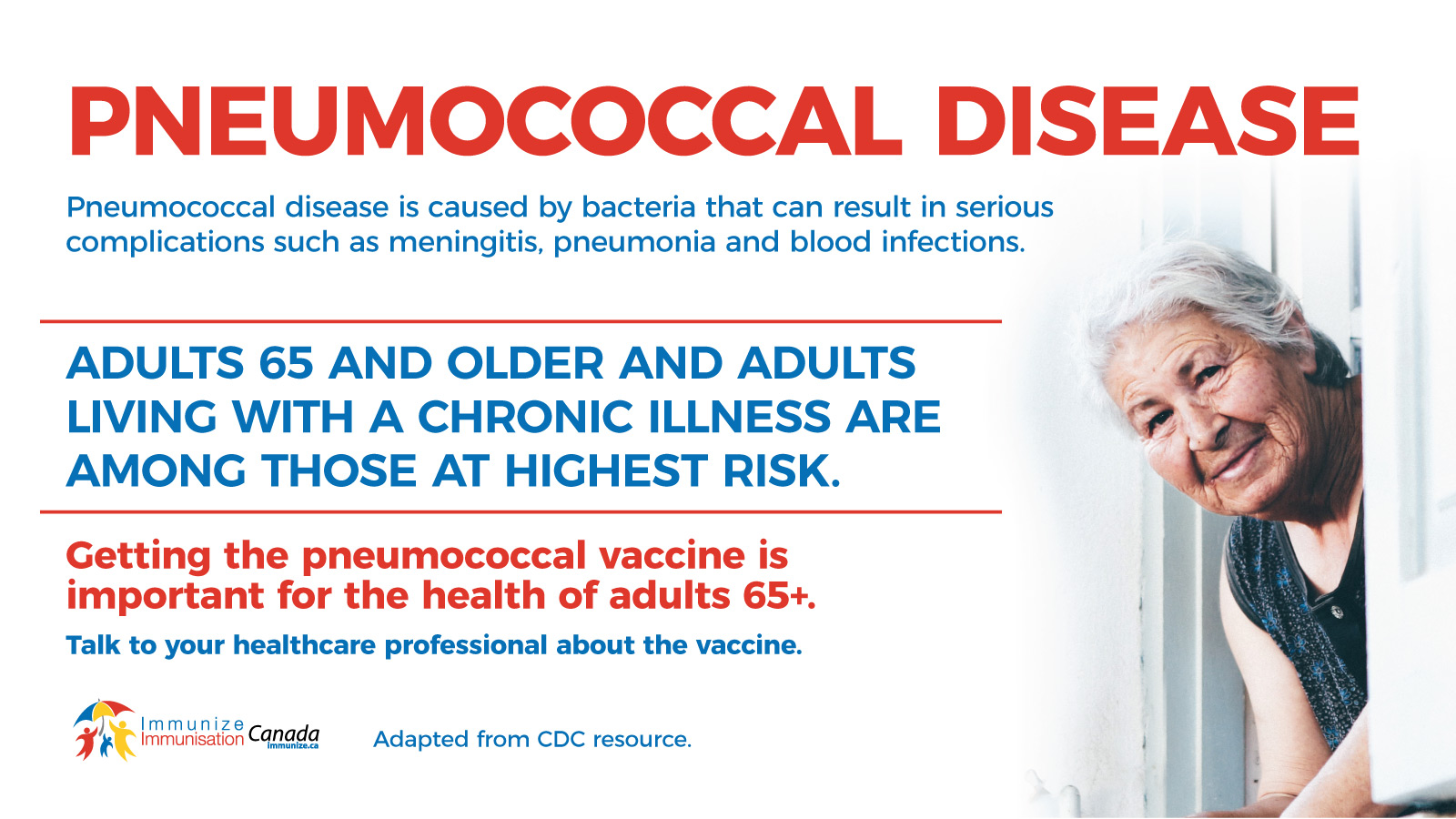 Pneumococcal disease: Adults 65+ and adults living with a chronic illness (social media image for Twitter)