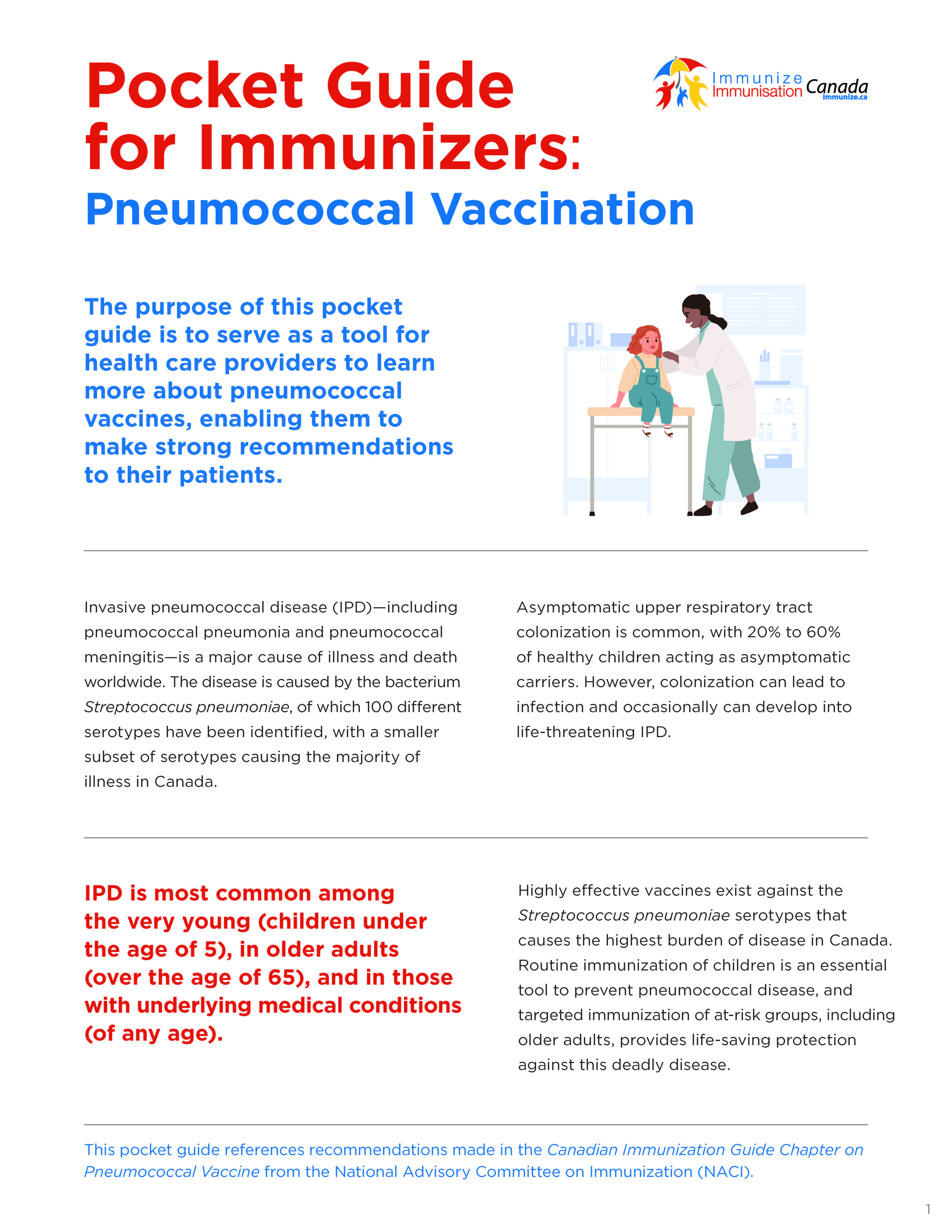 Pocket guide for immunizers: Pneumococcal vaccination