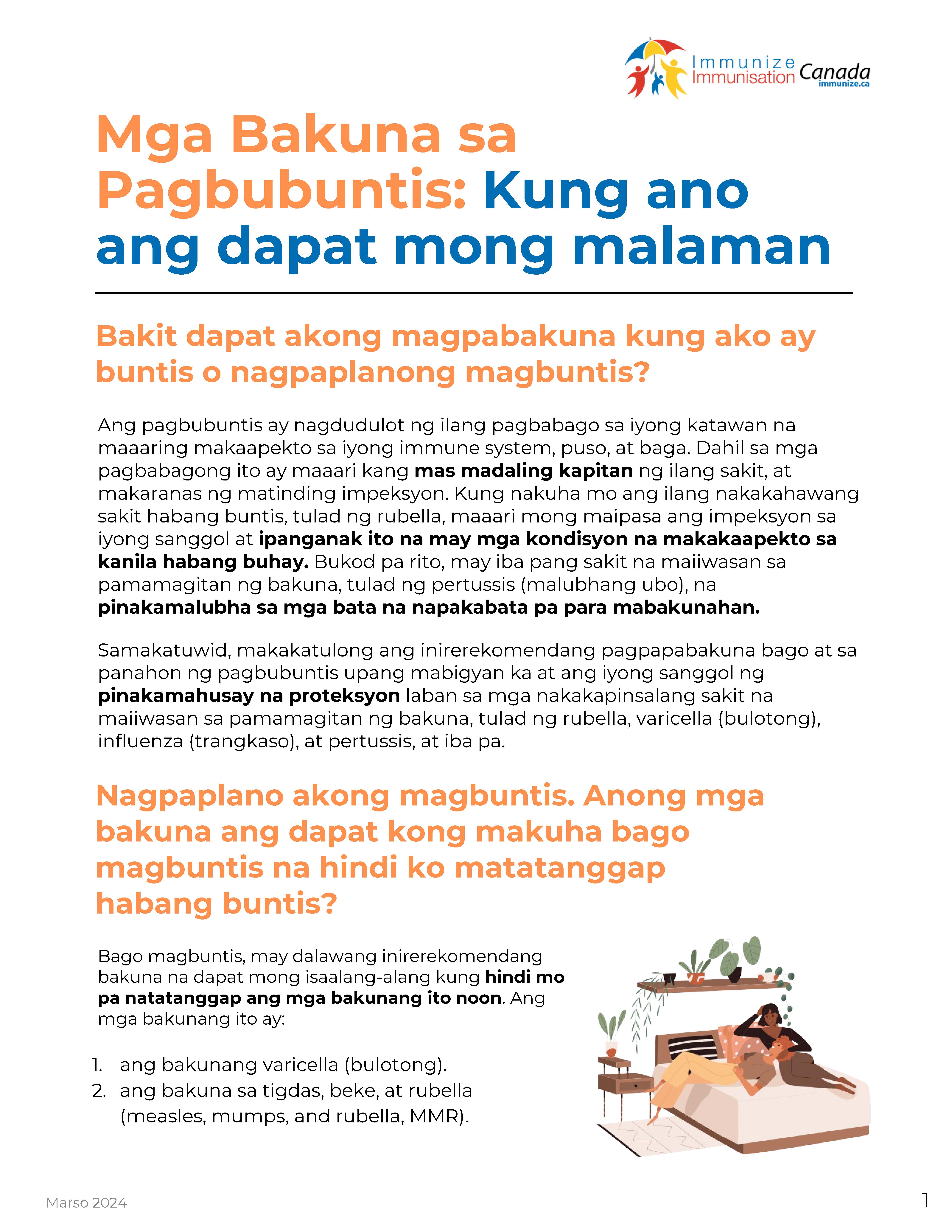 Les vaccins pendant la grossesse : ce qu'il faut savoir (feuillet de renseignements en tagalog)