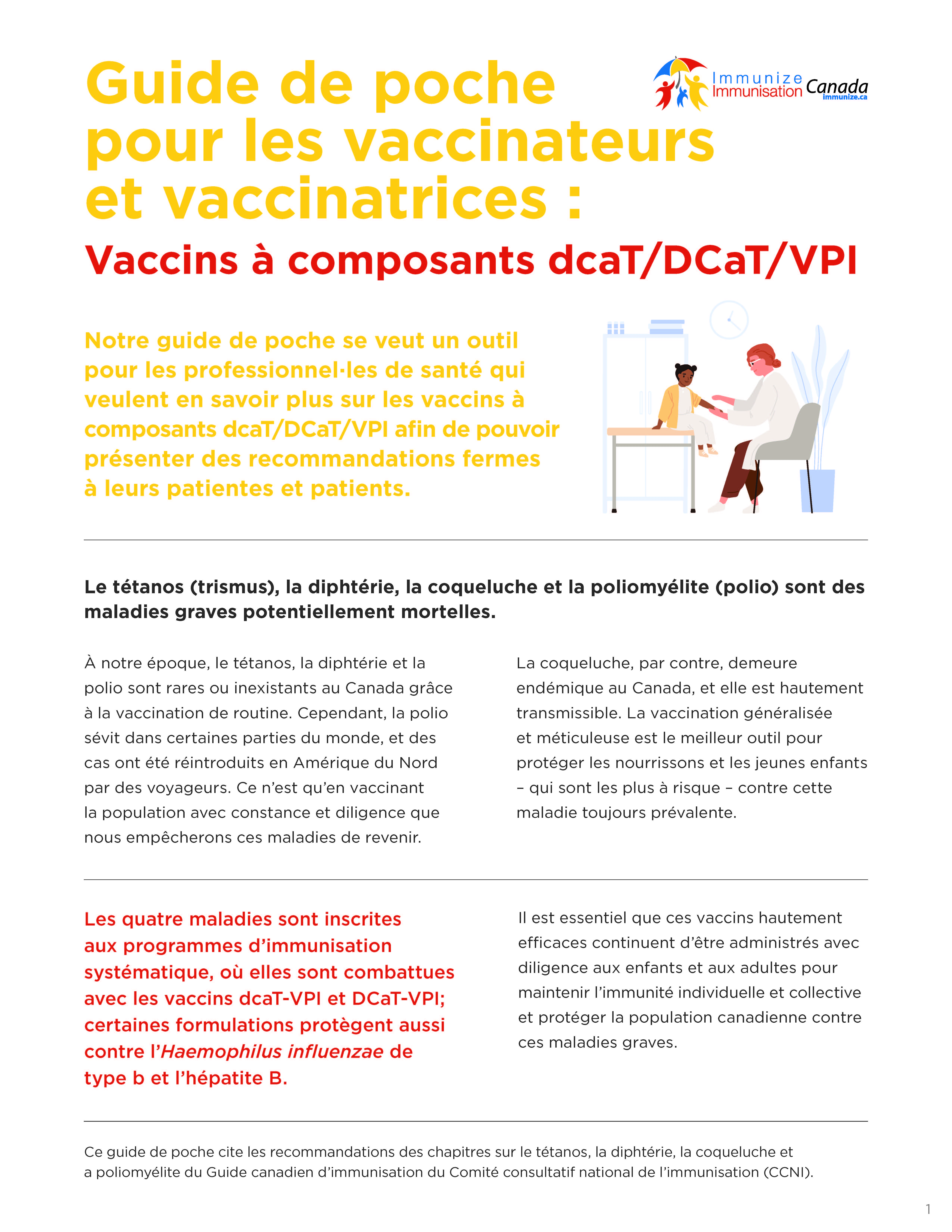 Guide de poche pour les vaccinateurs et vaccinatrices : Vaccins à composants dcaT/DCaT/VPI 