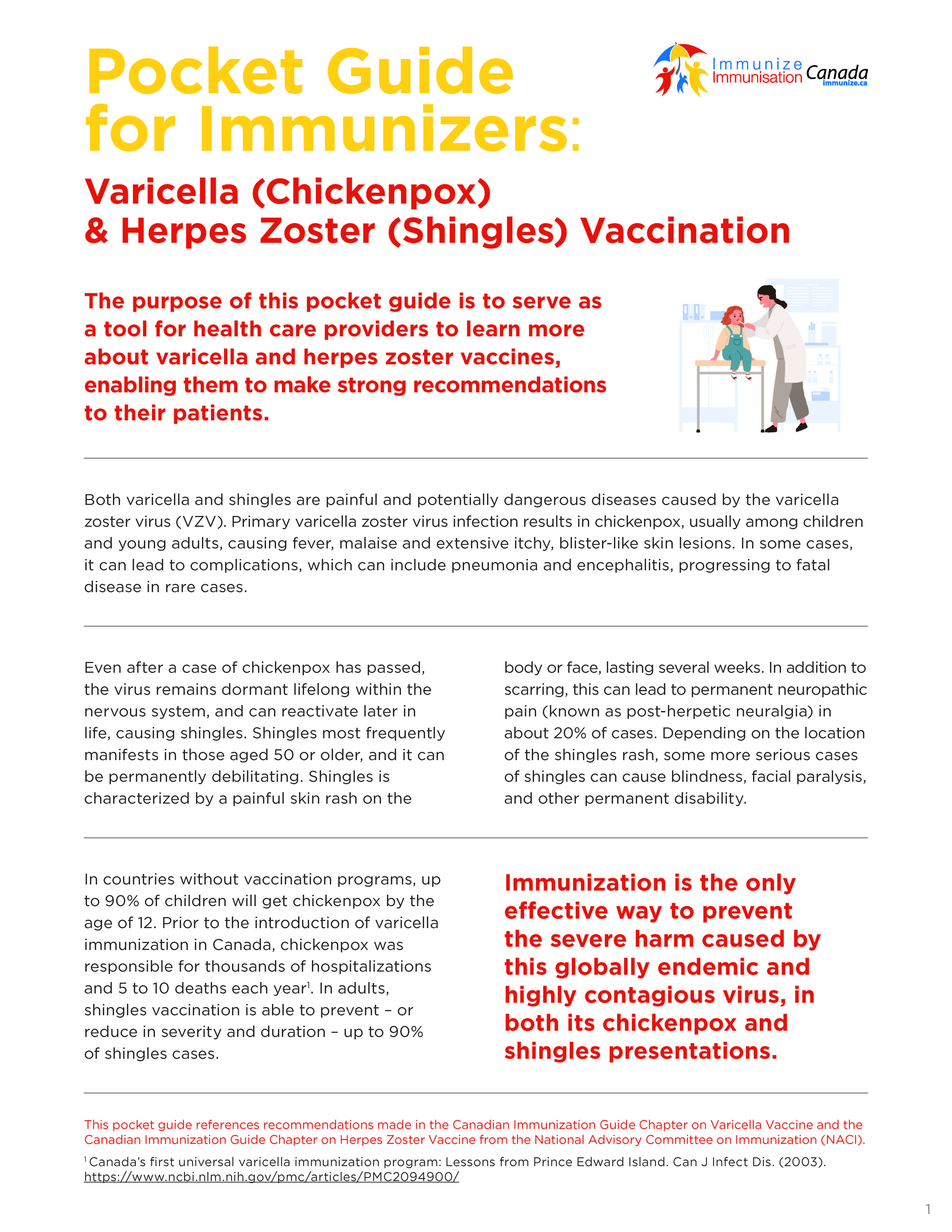 Pocket Guide for Immunizers: Varicella (Chickenpox) & Herpes Zoster (Shingles) Vaccination